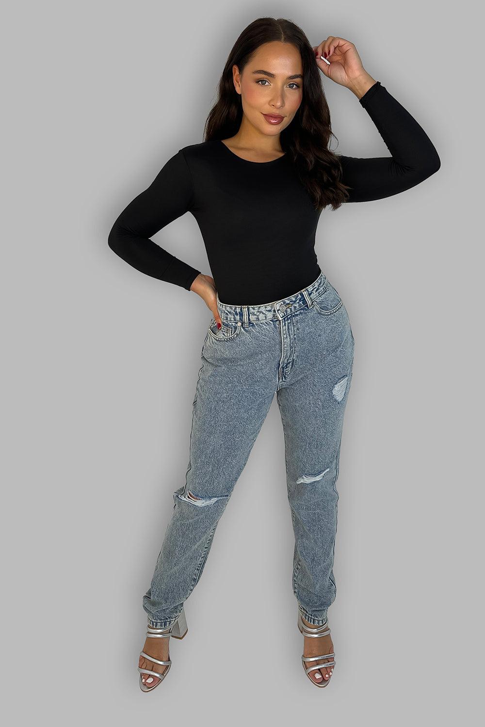 Washed Blue High Waisted Ripped Jeans