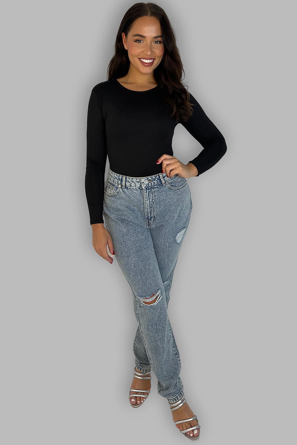 Washed Blue High Waisted Ripped Jeans