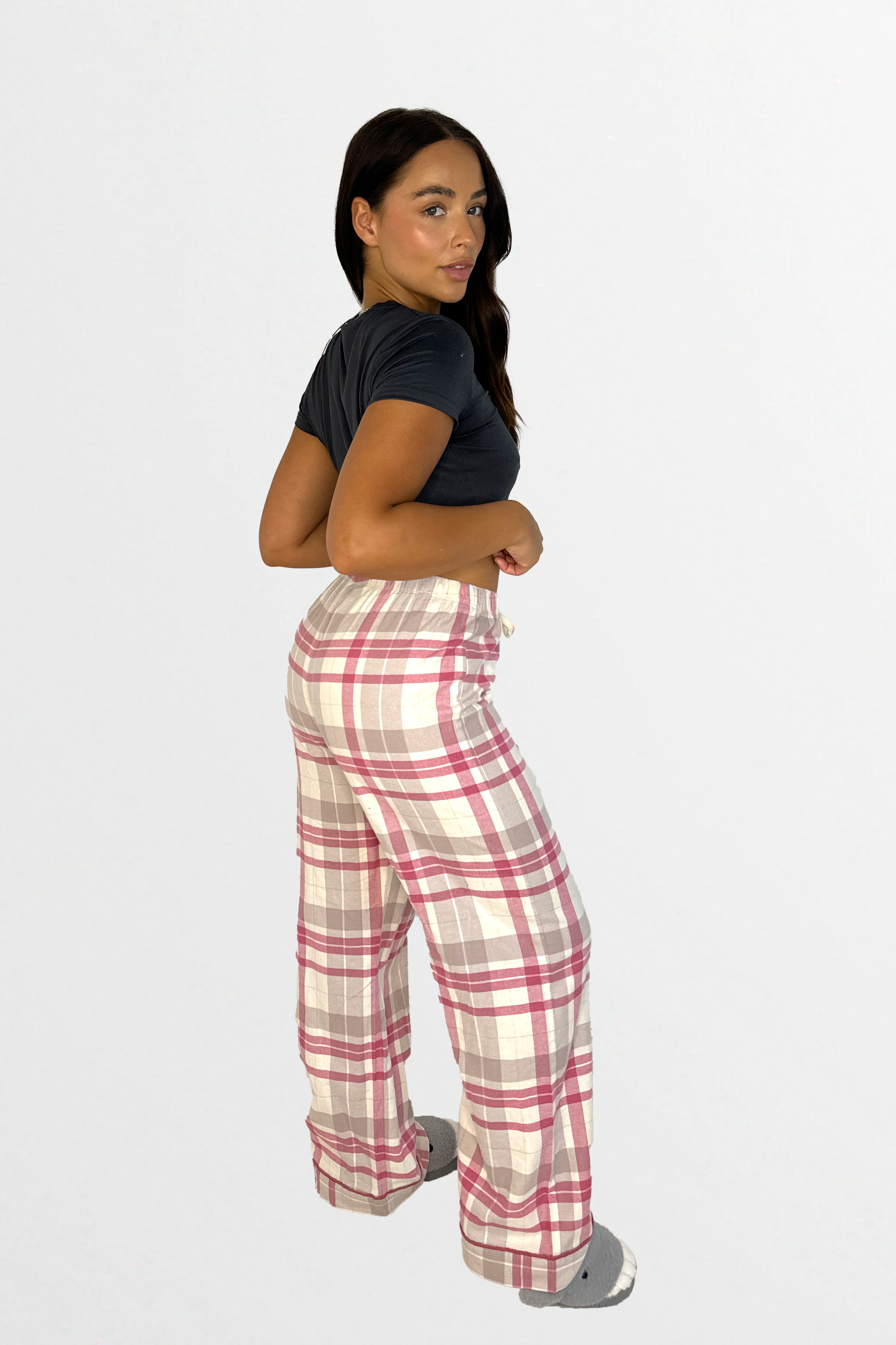 Soft Cotton Blend Check Pattern Drawstring Pyjama Bottoms-SinglePrice