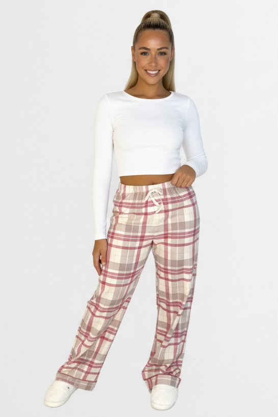 Soft Cotton Blend Check Pattern Drawstring Pyjama Bottoms-SinglePrice