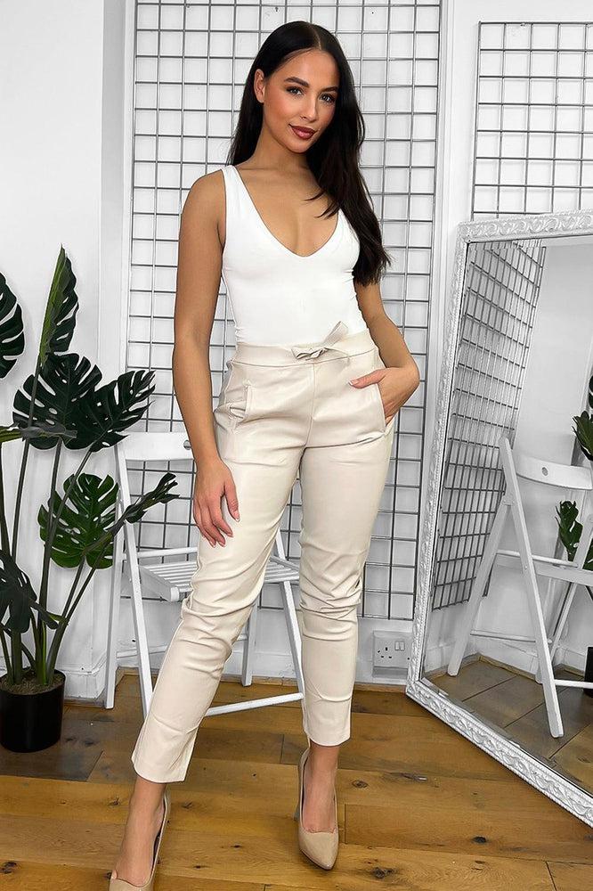 Drawstring Waist Faux Leather Joggers-SinglePrice