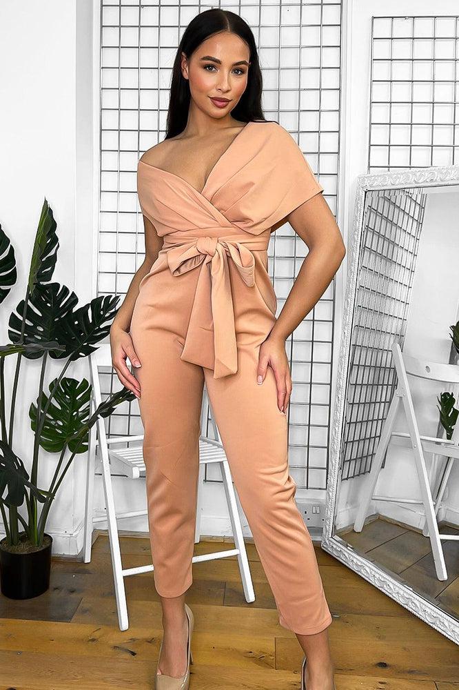 Pink Draped V-Neck Jumpsuit-SinglePrice