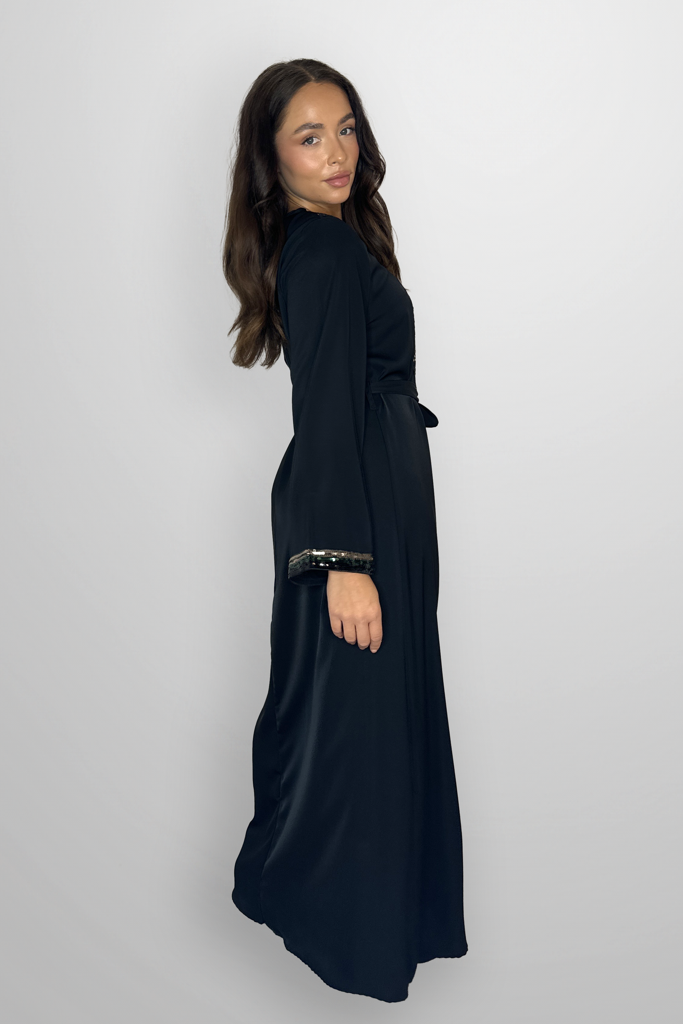 Elegant Embellished DetailTie Up Waist A-Line Modest Maxi Dress-SinglePrice