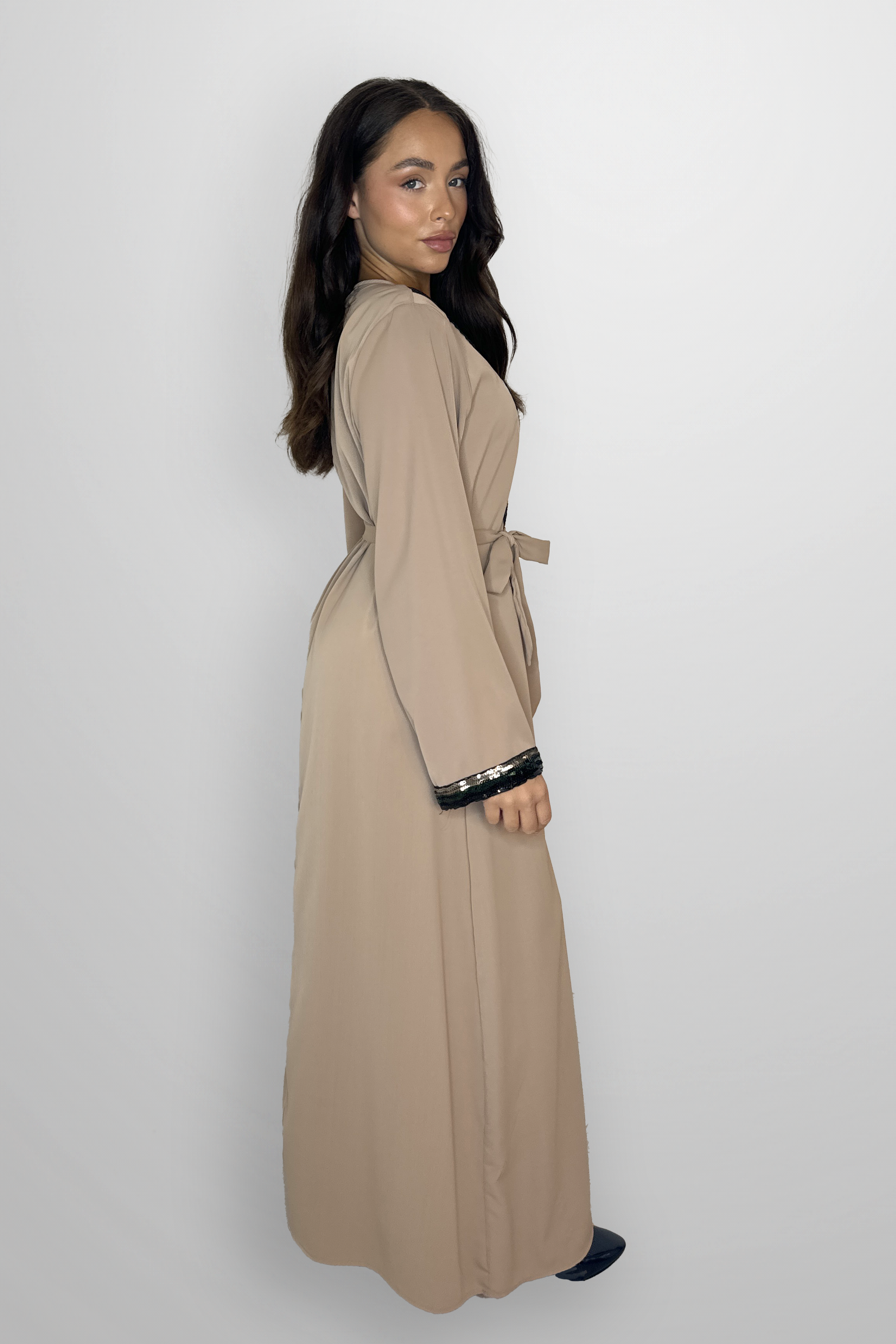 Elegant Embellished DetailTie Up Waist A-Line Modest Maxi Dress-SinglePrice