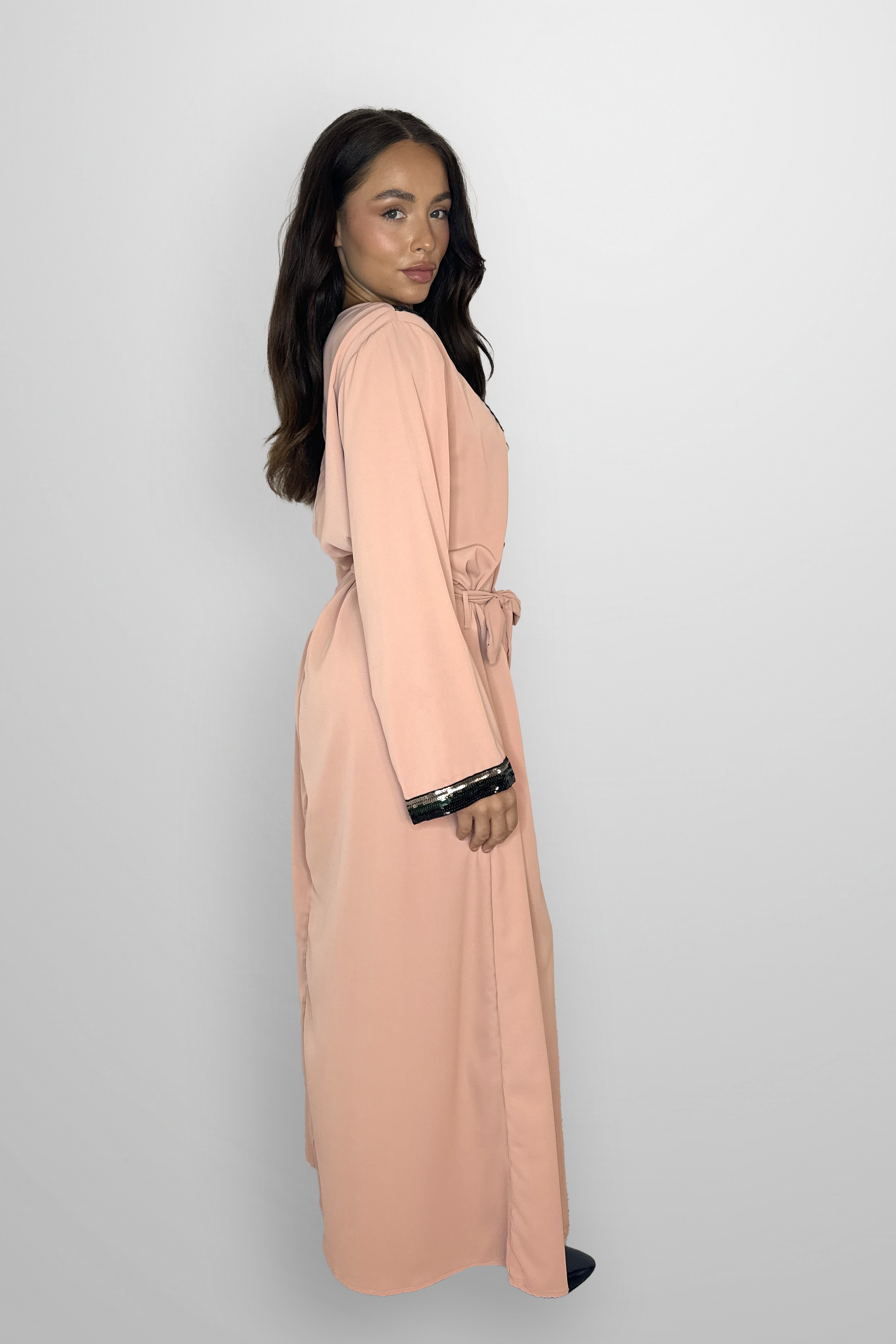 Elegant Embellished DetailTie Up Waist A-Line Modest Maxi Dress-SinglePrice