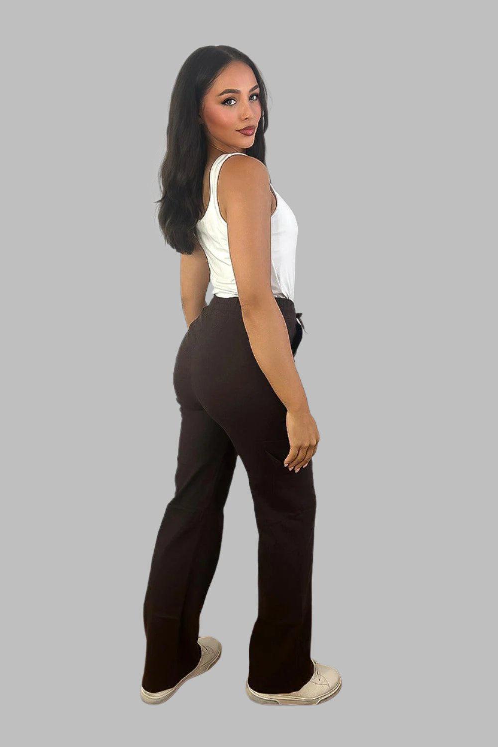 Elastic Waist Utility Pockets Extra Stretchy Cargo Trousers-SinglePrice