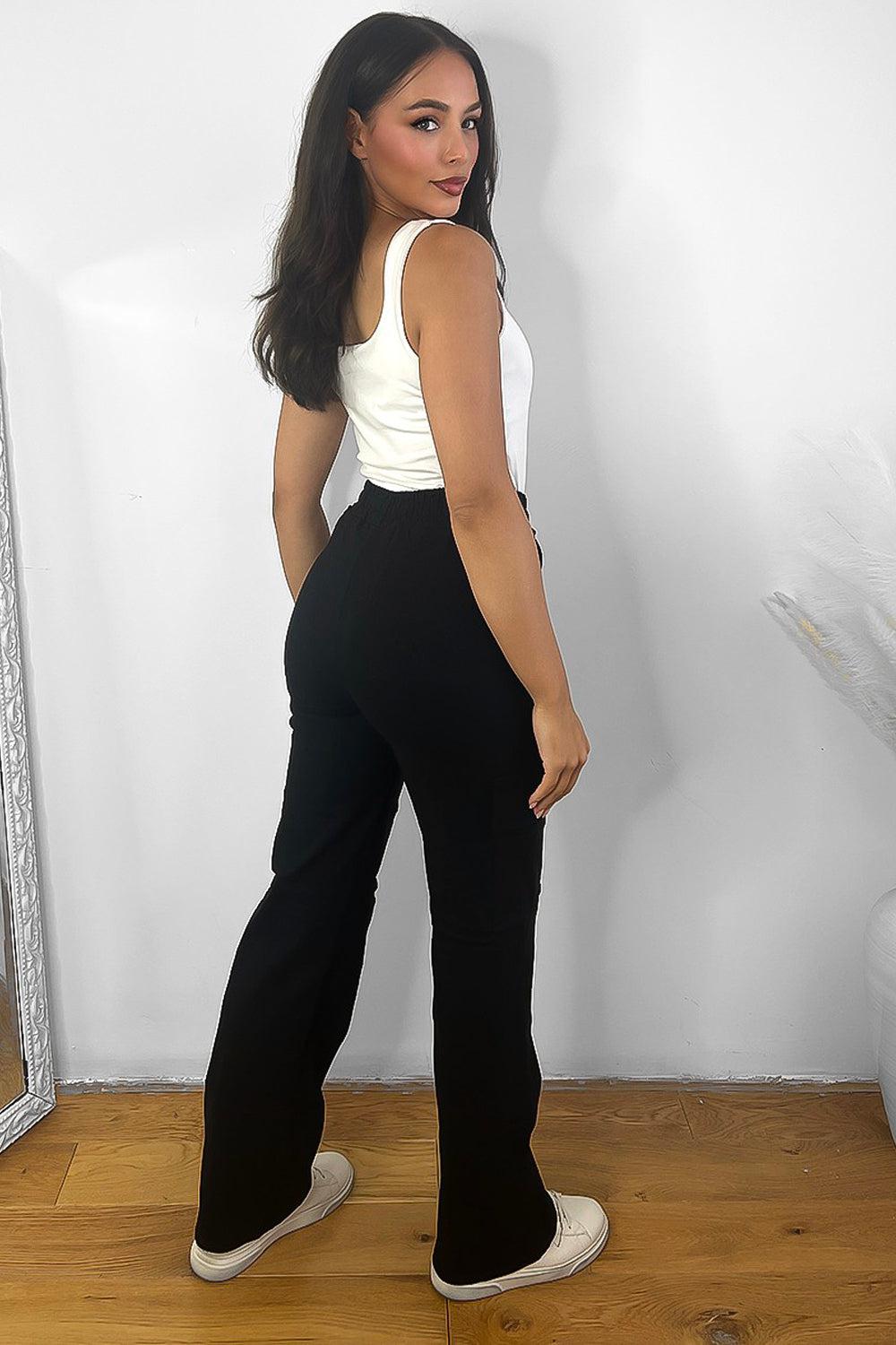 Elastic Waist Utility Pockets Extra Stretchy Cargo Trousers-SinglePrice