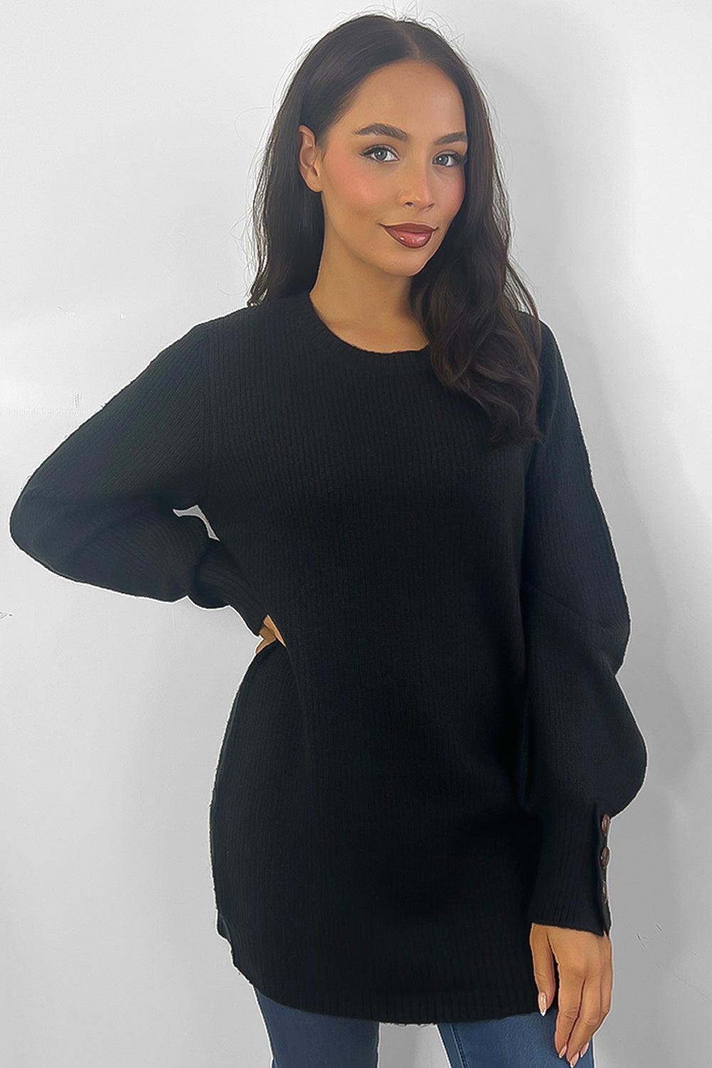 Button Cuff Details Longline Pullover-SinglePrice