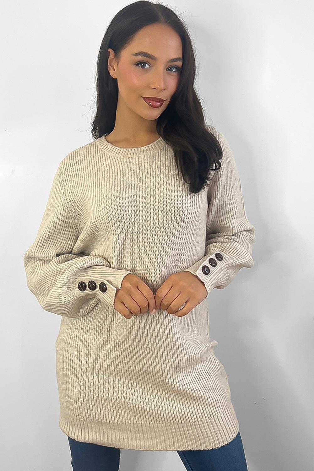 Button Cuff Details Longline Pullover-SinglePrice
