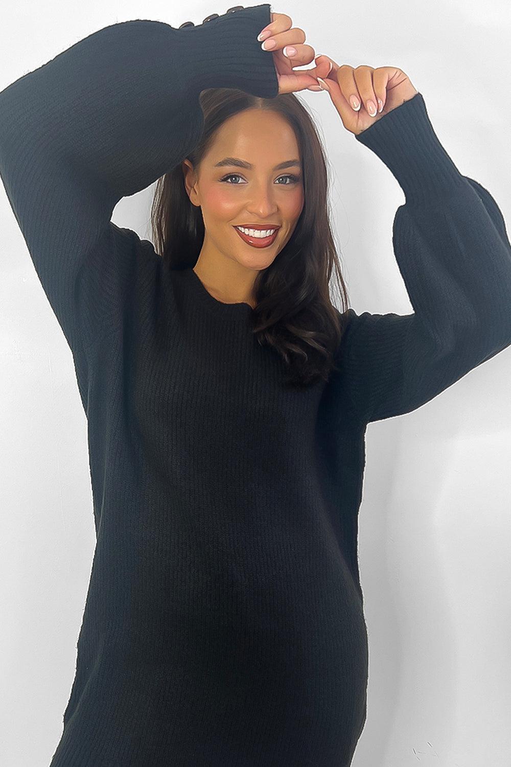 Button Cuff Details Longline Pullover-SinglePrice