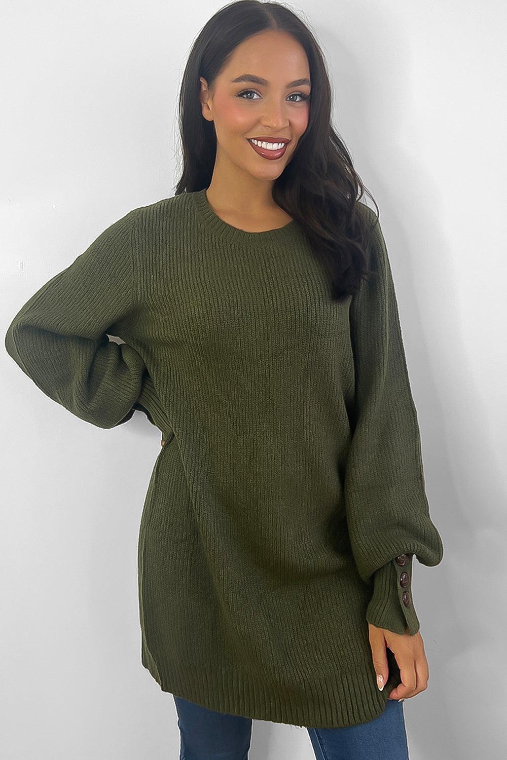 Button Cuff Details Longline Pullover-SinglePrice