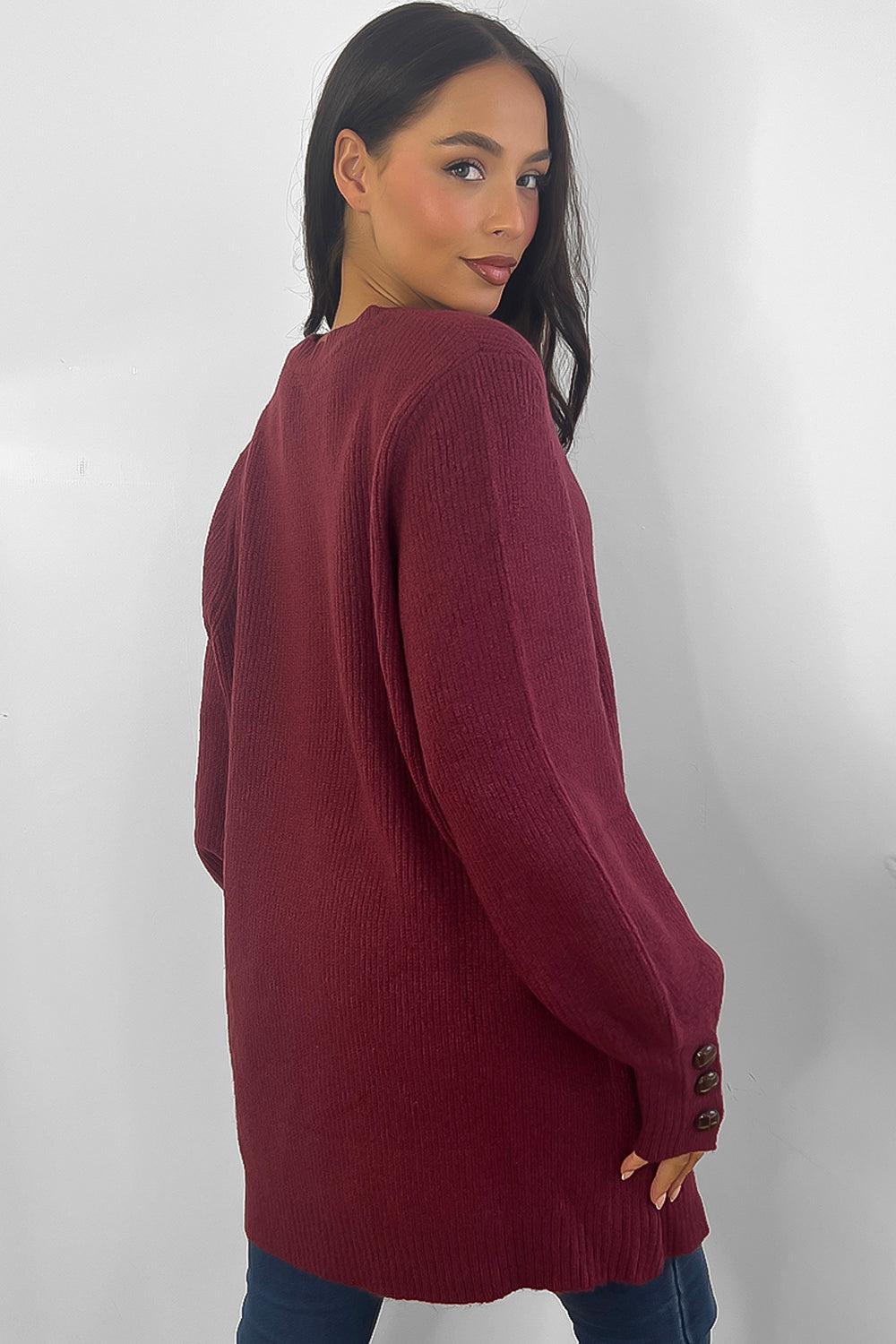 Button Cuff Details Longline Pullover-SinglePrice