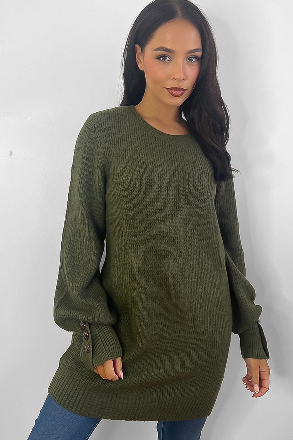 Button Cuff Details Longline Pullover-SinglePrice
