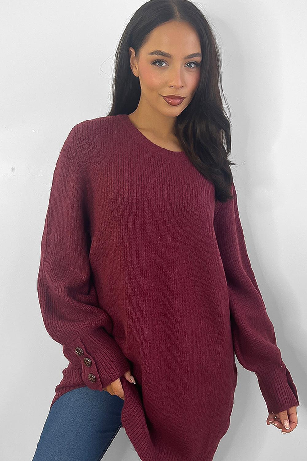 Button Cuff Details Longline Pullover-SinglePrice