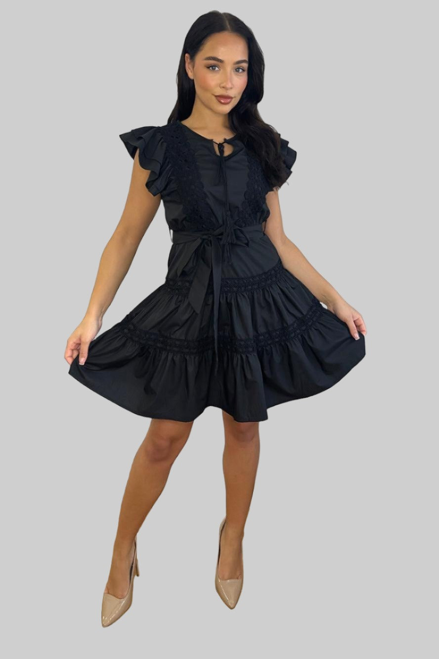 Tassel Neckline Cotton Blend Dress-SinglePrice