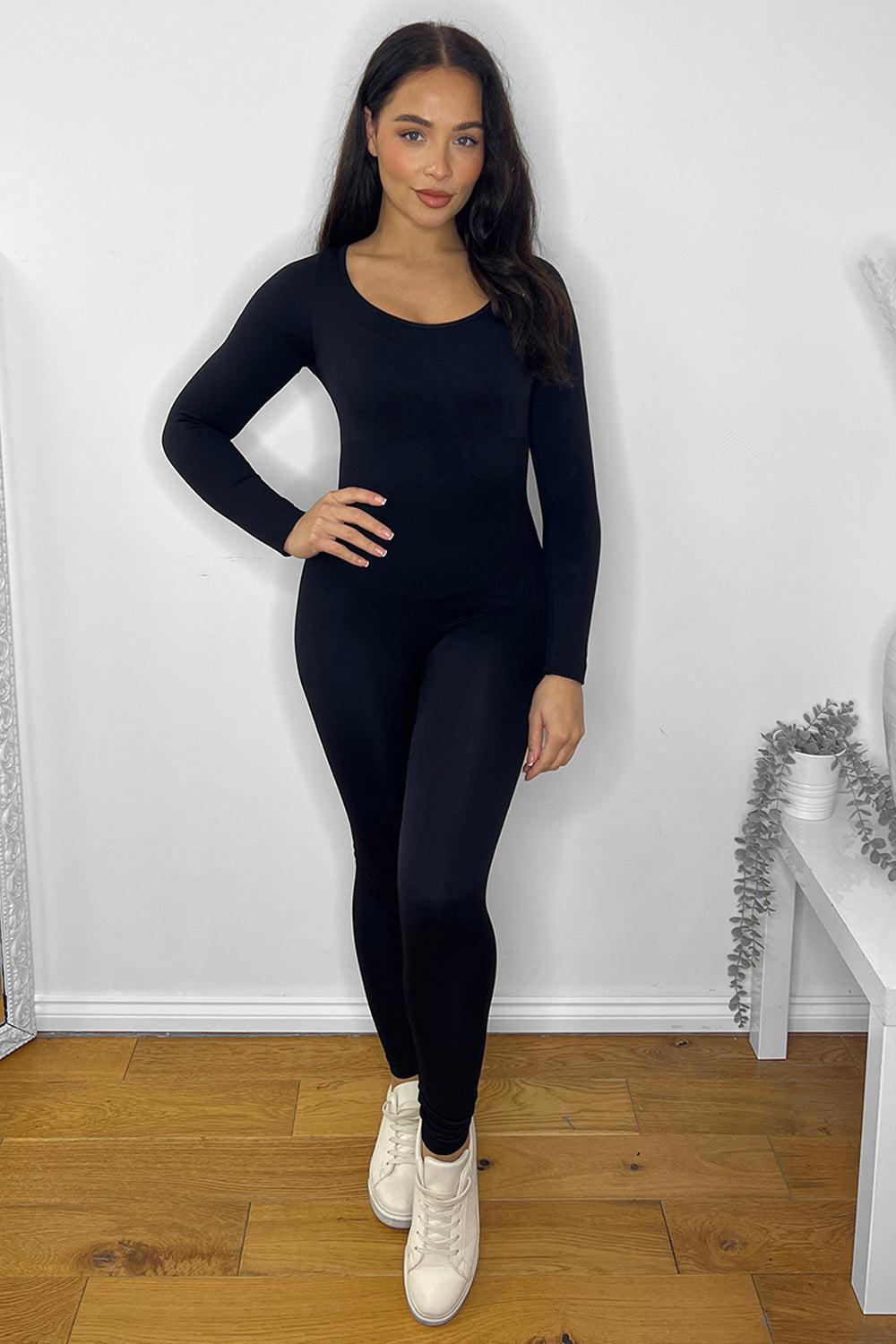 Stretchy Low Scoop Neckline Onesie Jumpsuit-SinglePrice