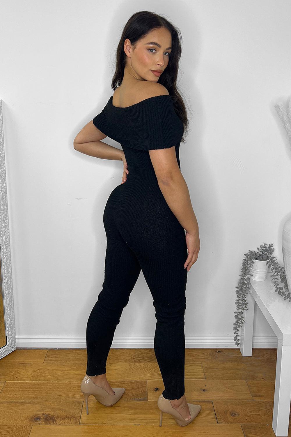 Ribbed Jersey Bardot Jumpsuit-SinglePrice