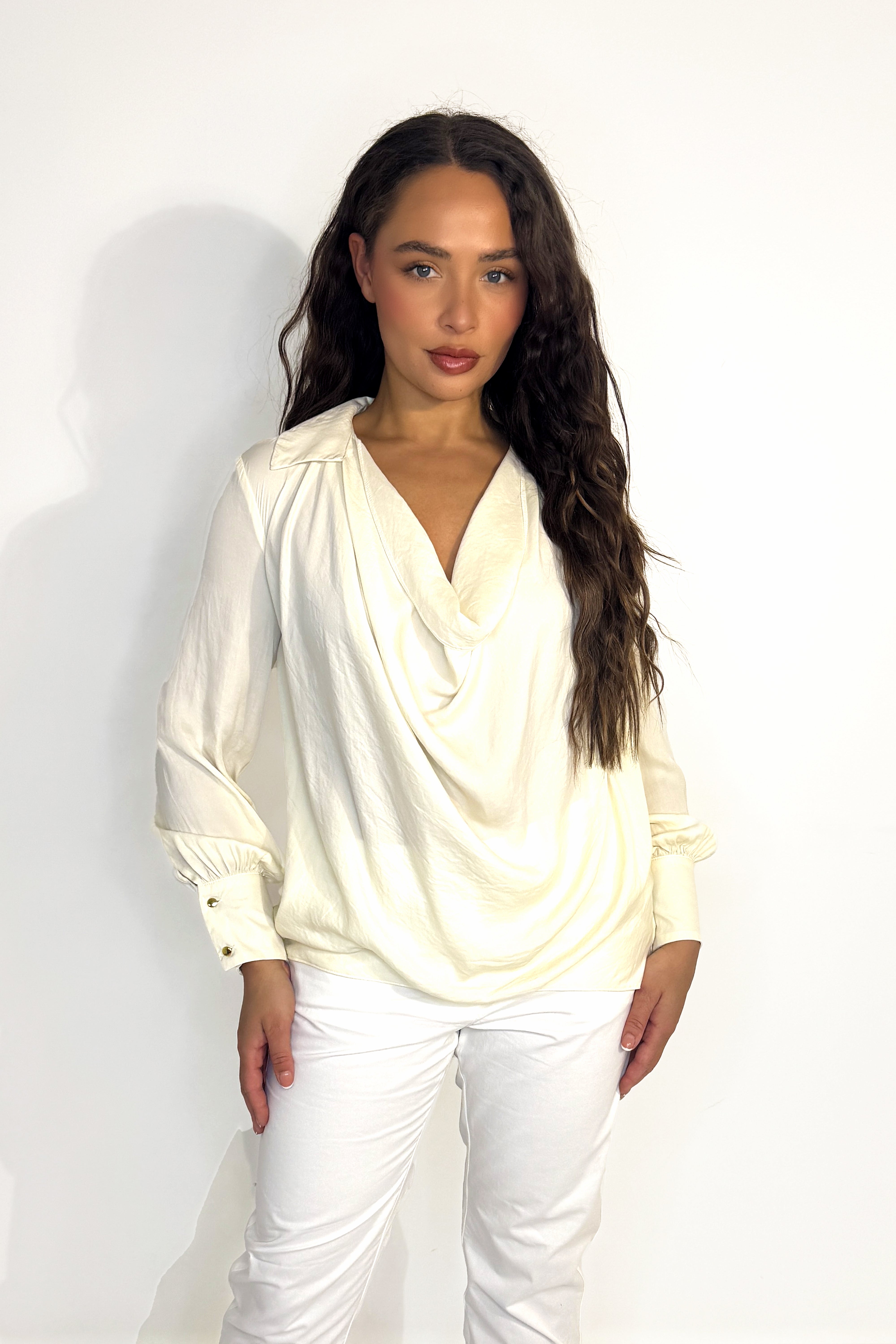 Plunge Neck Satin Blouse