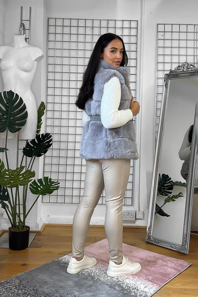 Shirred Waist Faux Fur High Neck Waistcoat-SinglePrice