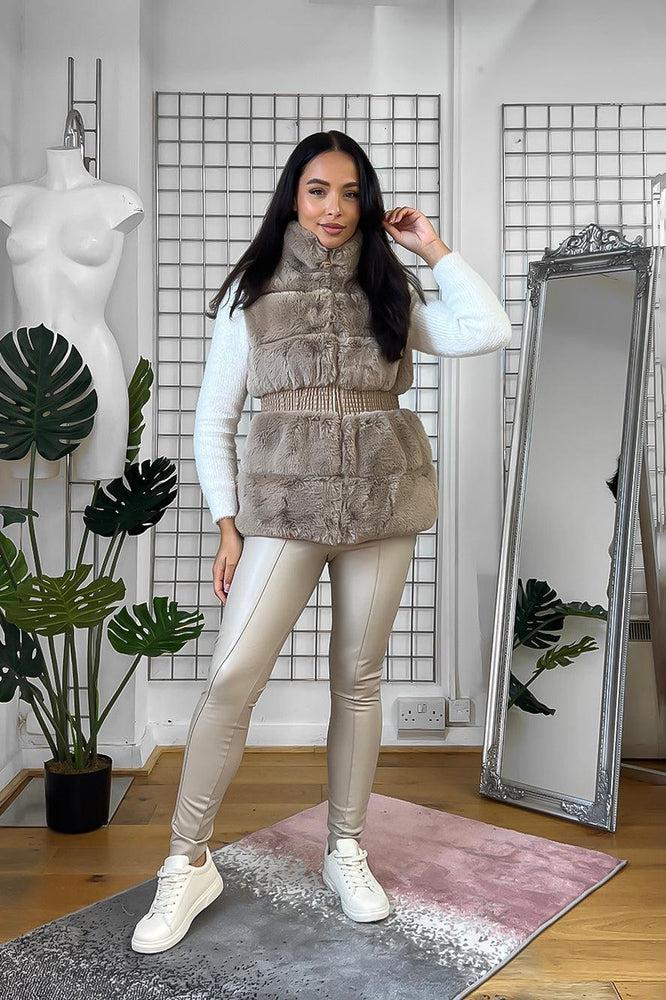 Shirred Waist Faux Fur High Neck Waistcoat-SinglePrice