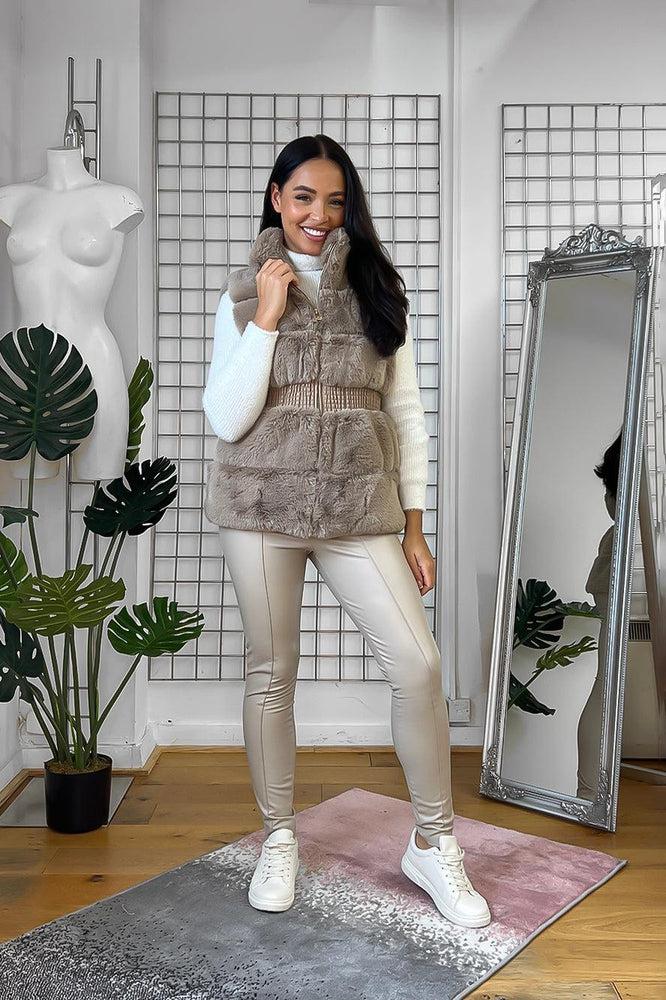 Shirred Waist Faux Fur High Neck Waistcoat-SinglePrice