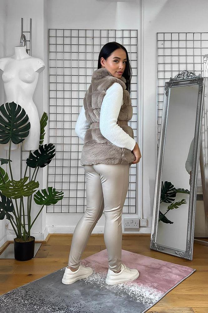 Shirred Waist Faux Fur High Neck Waistcoat-SinglePrice