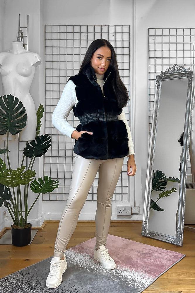 Shirred Waist Faux Fur High Neck Waistcoat-SinglePrice