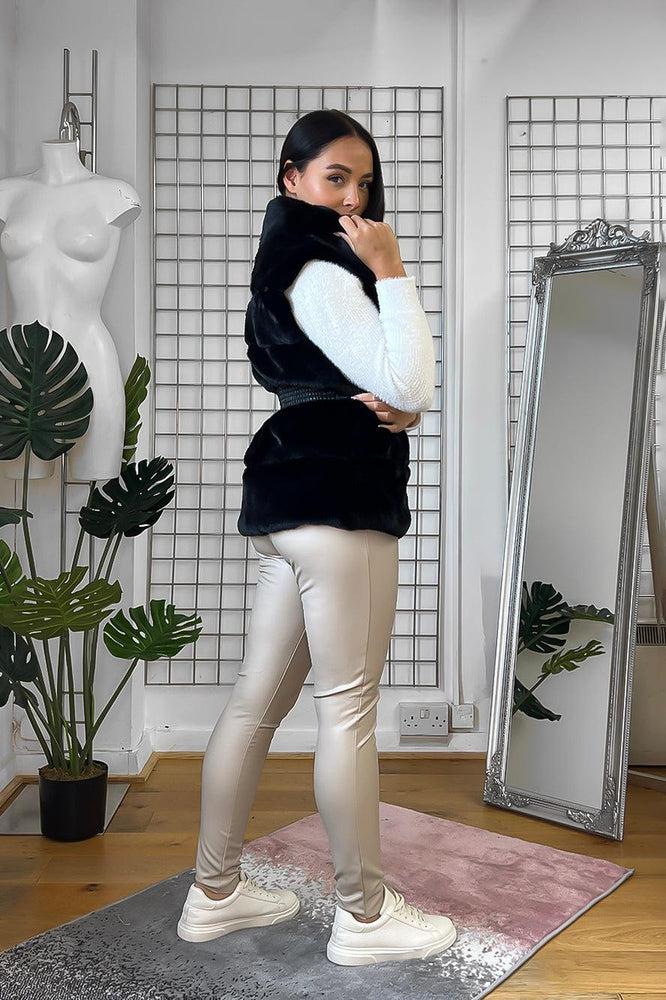 Shirred Waist Faux Fur High Neck Waistcoat-SinglePrice