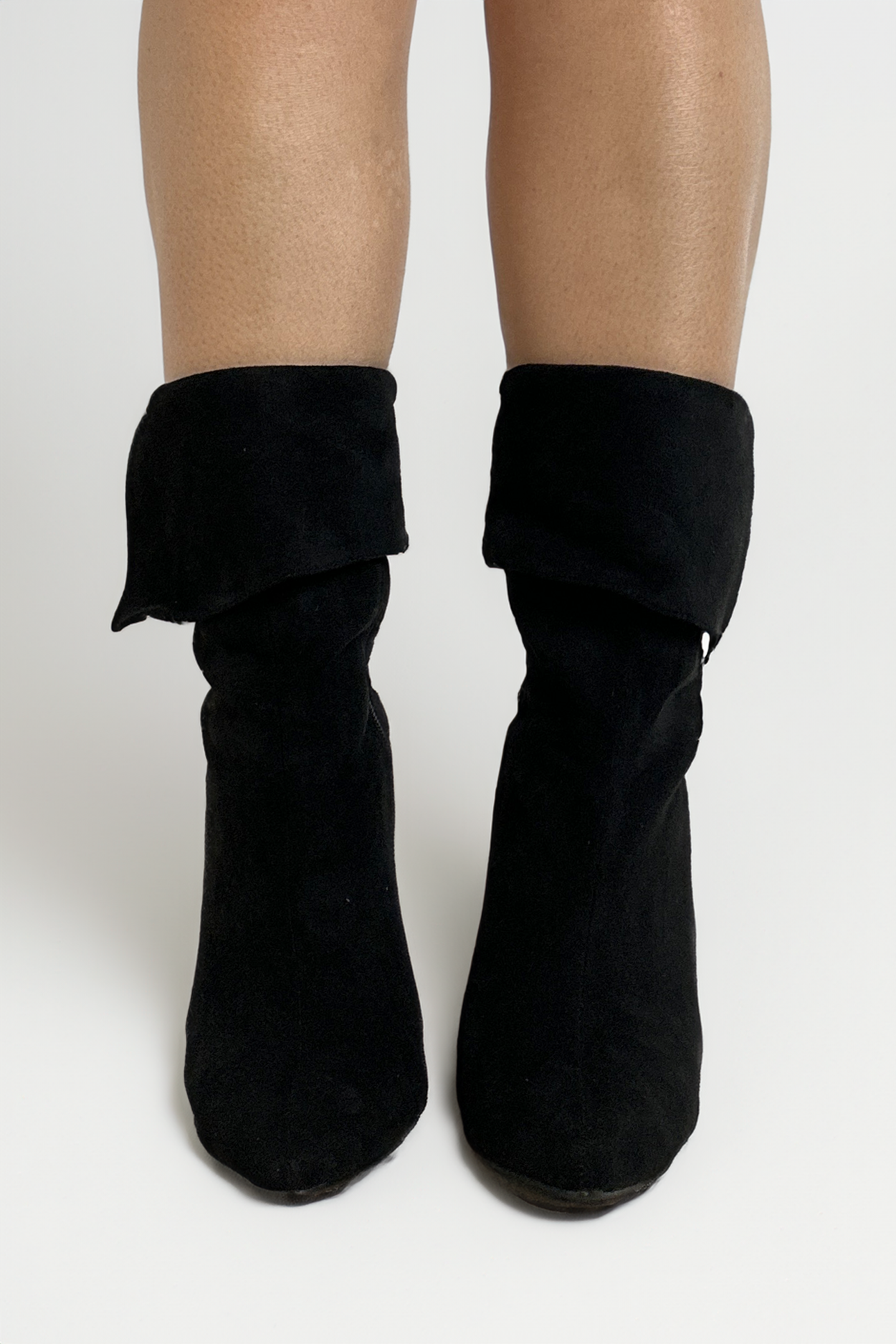 Black Vegan Suede Pointed Toe 4 Inch Stiletto Heel Booties