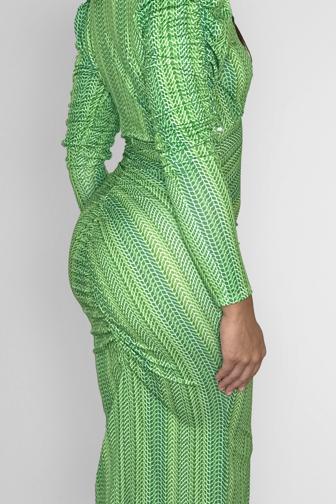 Wholesale Women's Puff Long Sleeve Snake Print Ruched Slit Slinky Long Dress (PACK OF 6)
