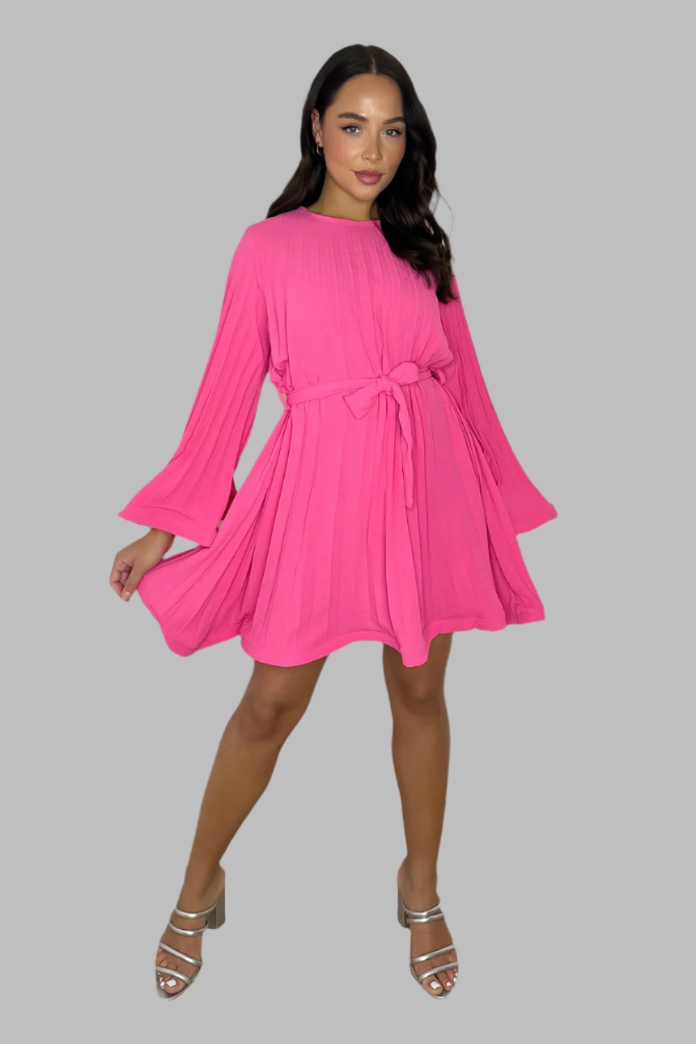 Pleated Chiffon Wide Sleeves Dress-SinglePrice