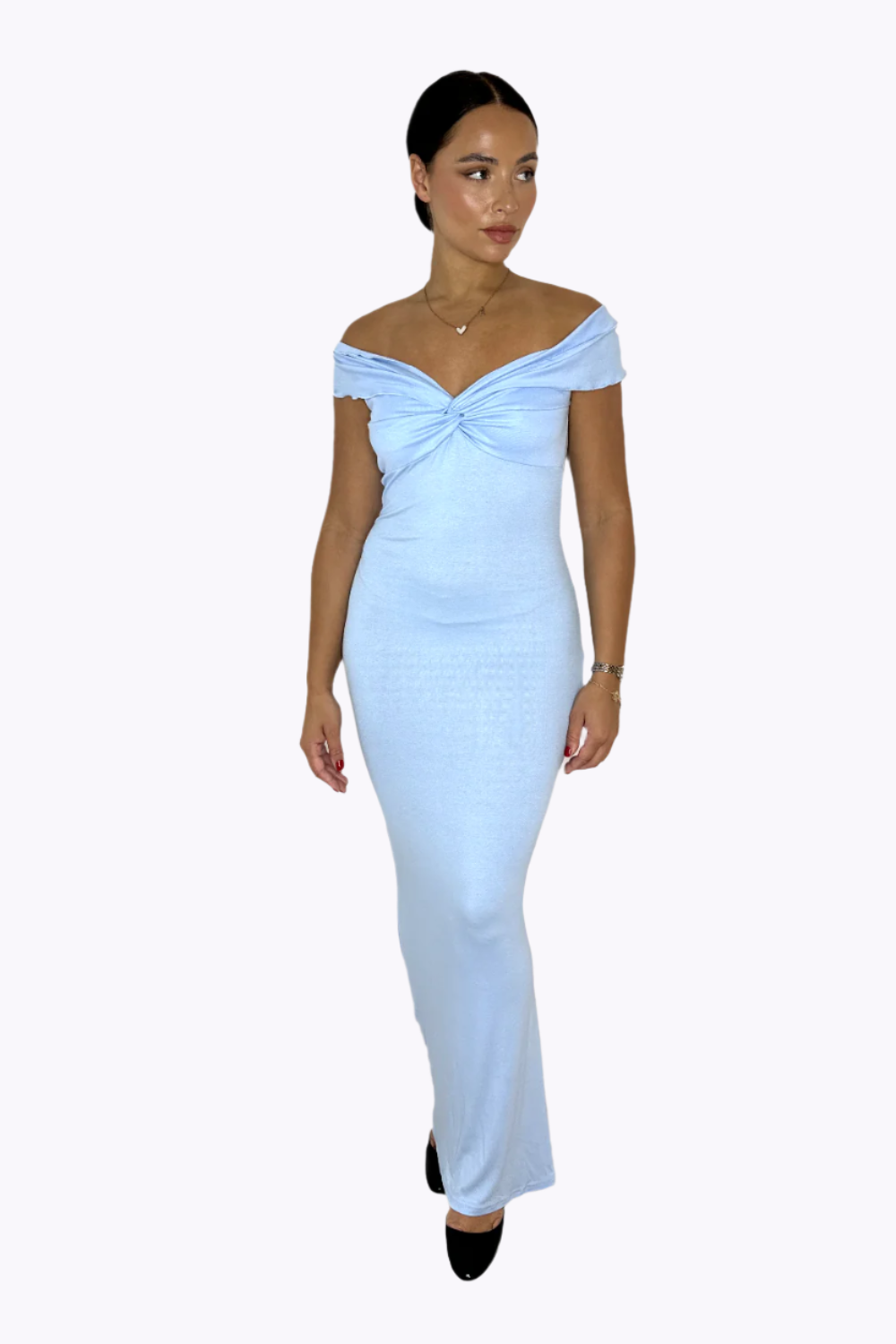 Sleeveless Frill Hem Stretchy Jersey Fabric Milkmaid Floor Length Dress-SinglePrice