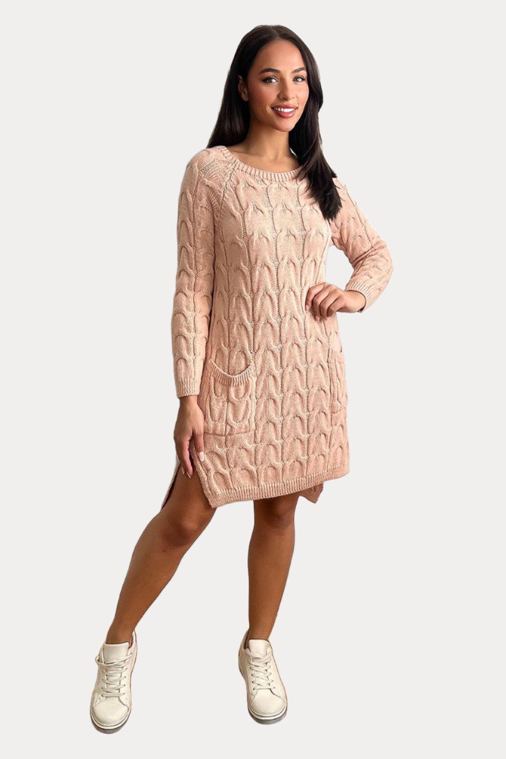 Pockets To Front Large Loop Knitted Dress-SinglePrice