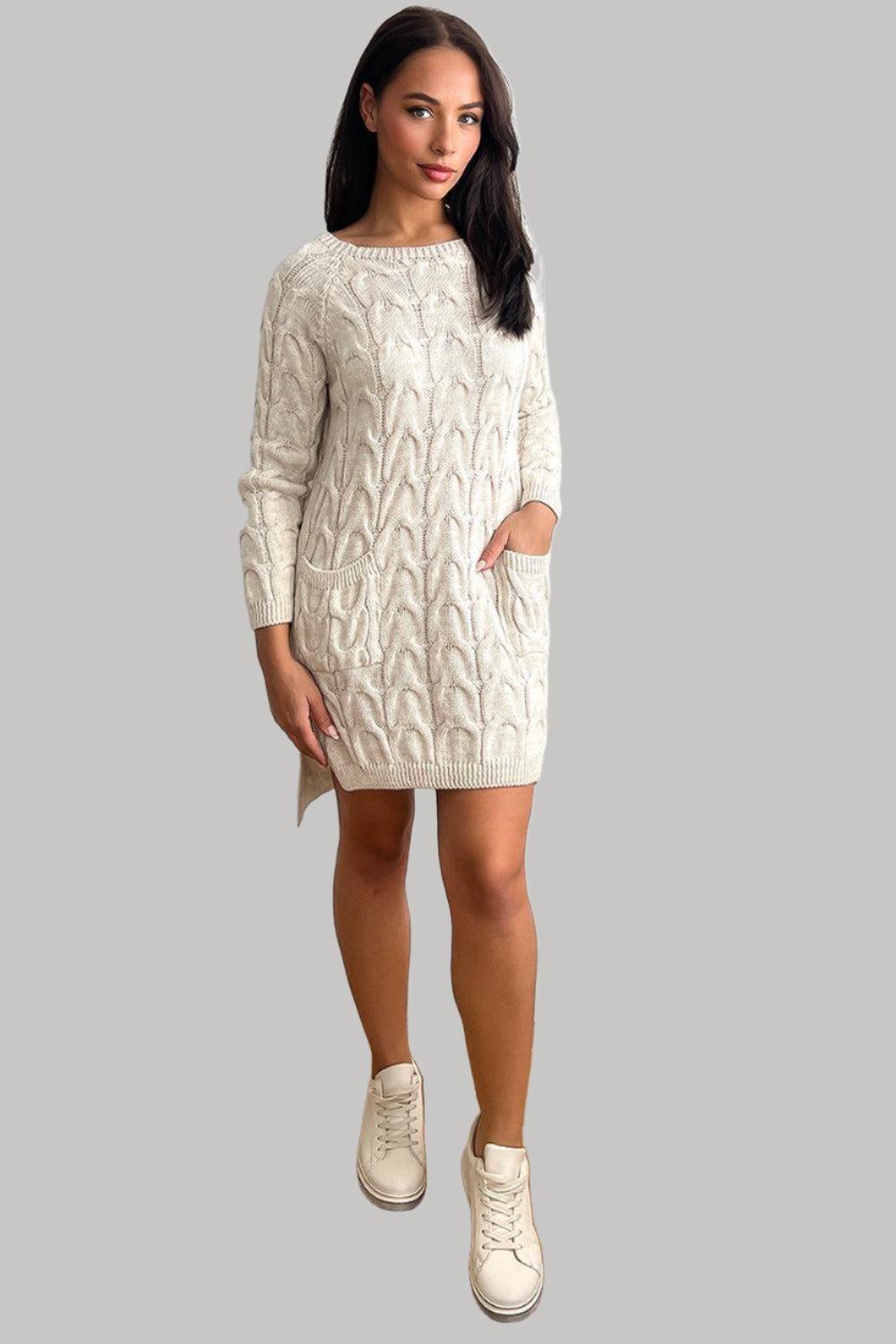 Pockets To Front Large Loop Knitted Dress-SinglePrice