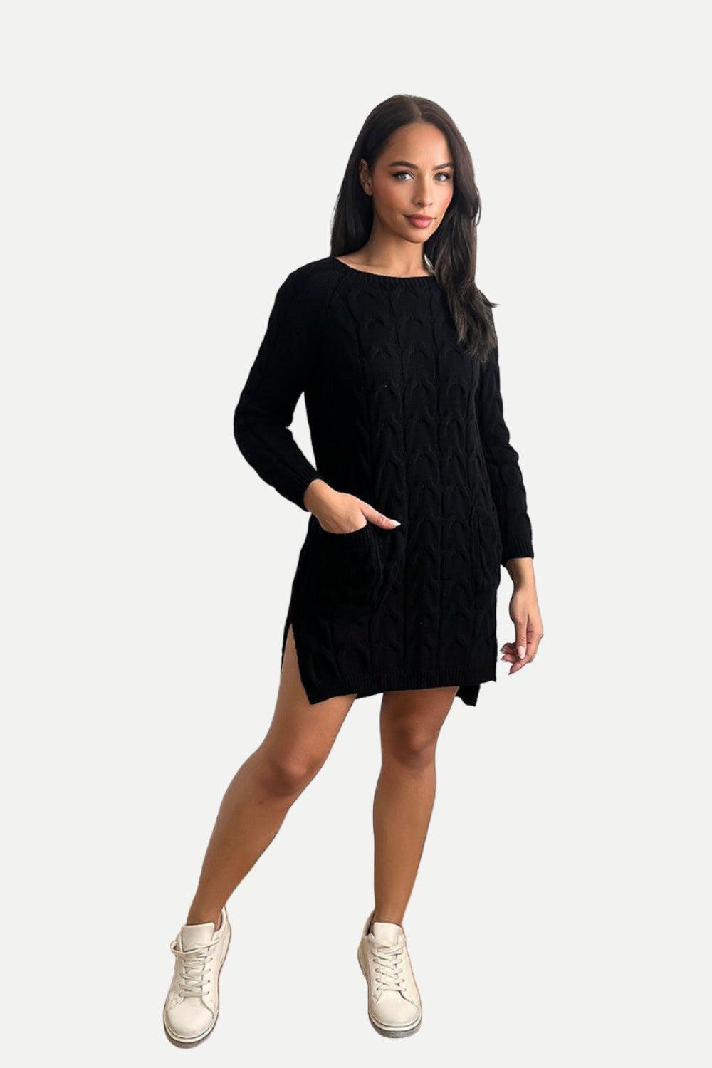 Pockets To Front Large Loop Knitted Dress-SinglePrice