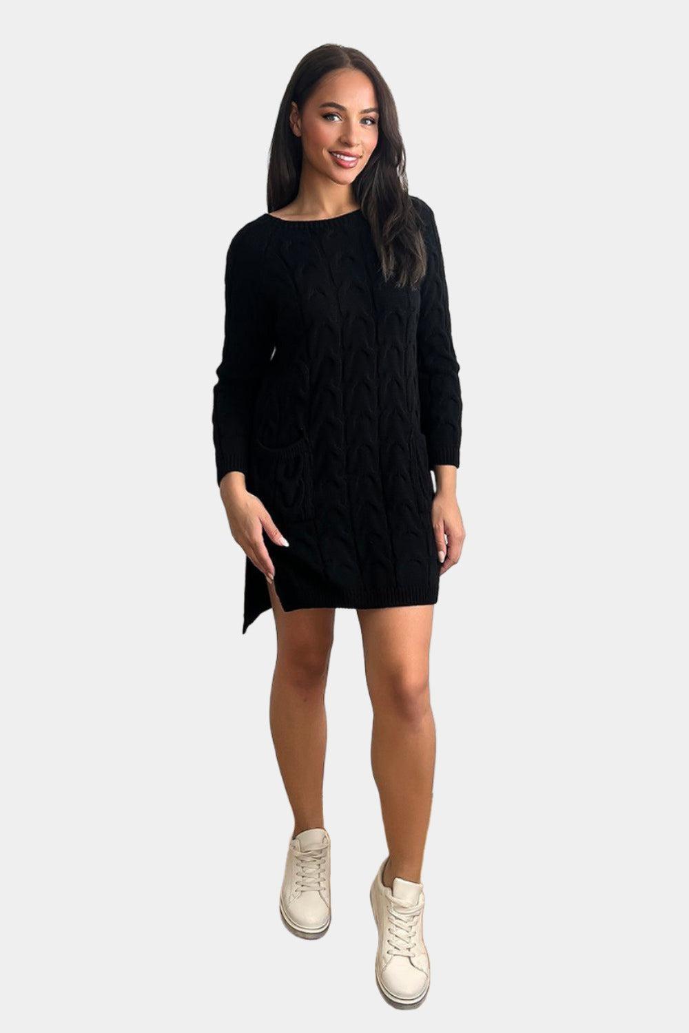 Pockets To Front Large Loop Knitted Dress-SinglePrice