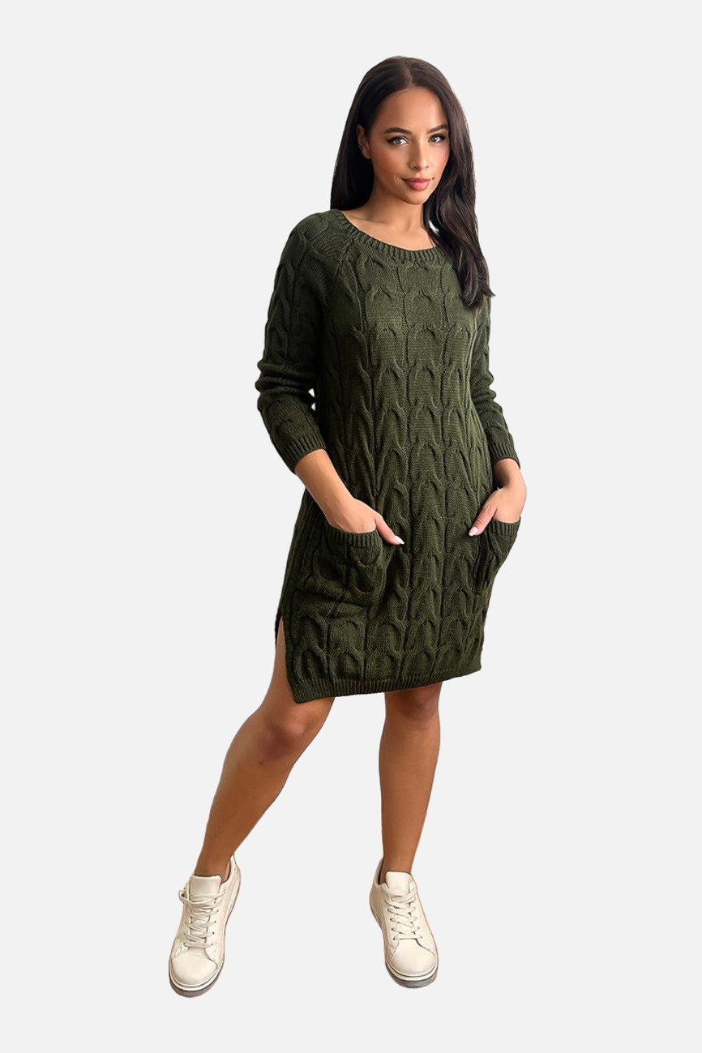 Pockets To Front Large Loop Knitted Dress-SinglePrice
