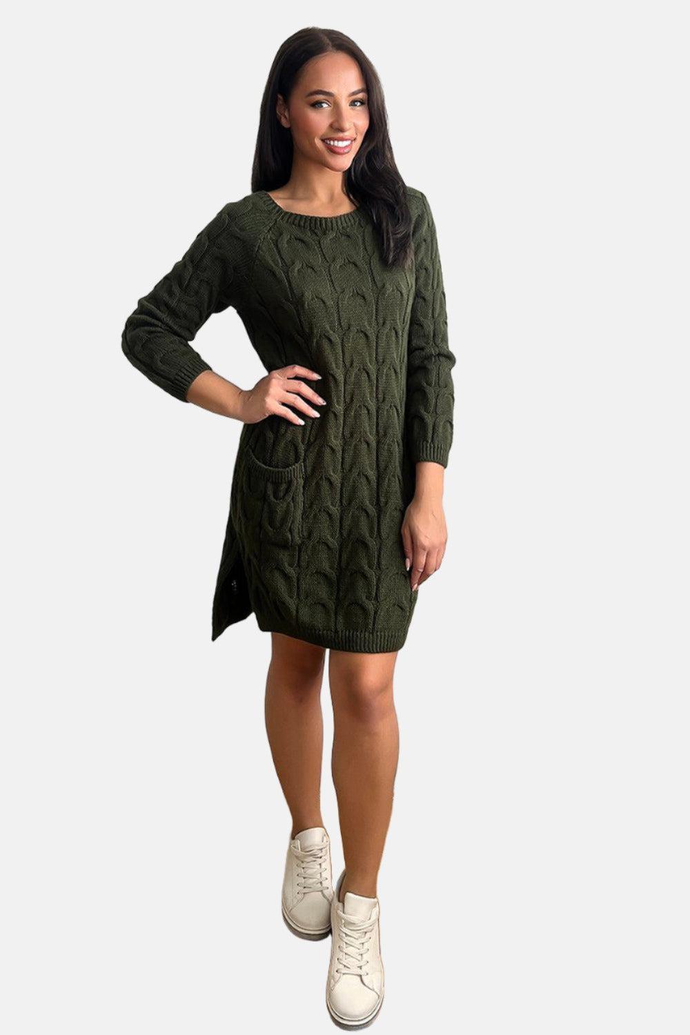 Pockets To Front Large Loop Knitted Dress-SinglePrice