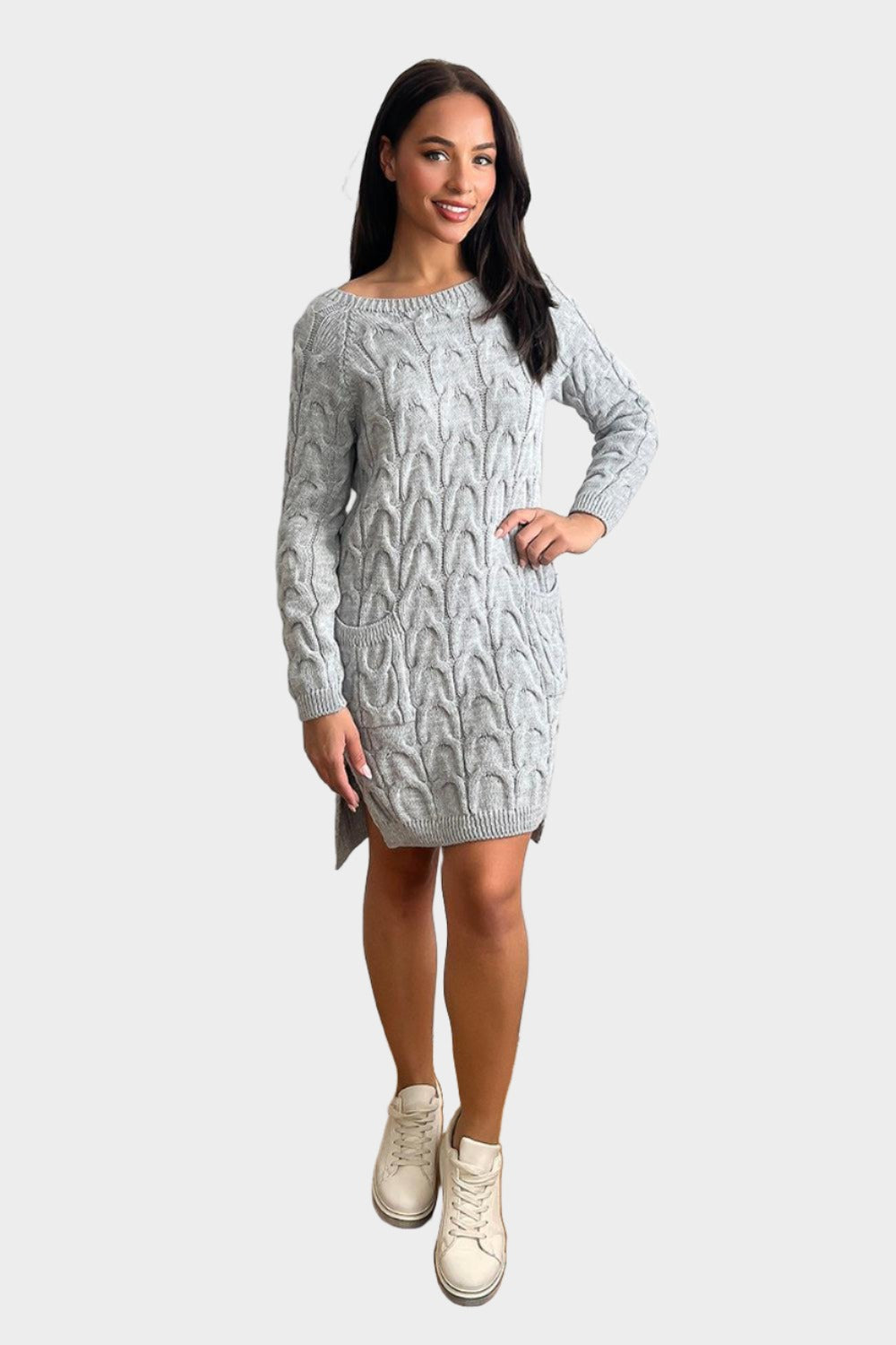 Pockets To Front Large Loop Knitted Dress-SinglePrice
