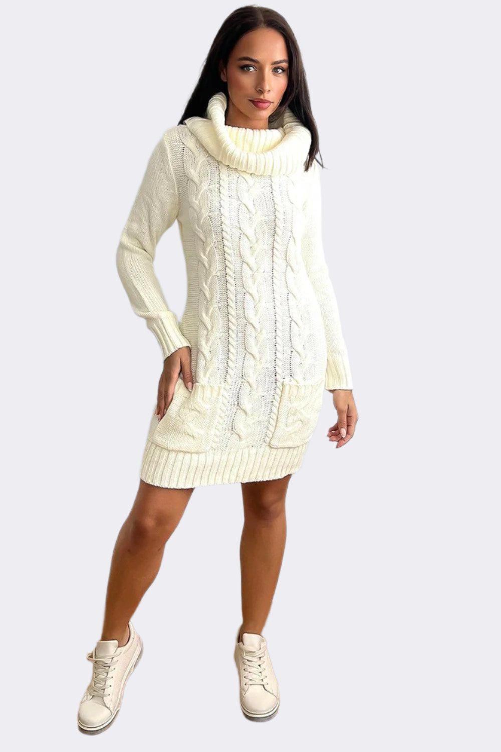 Cowl Neck Pocketed Knitted Dress-SinglePrice