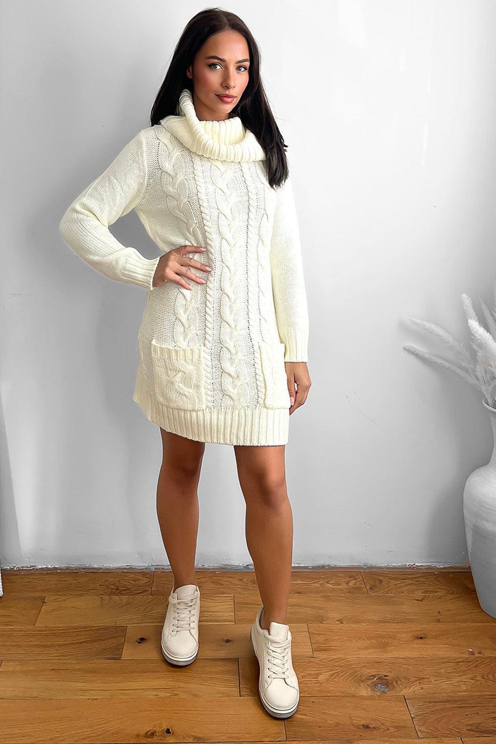 Cowl Neck Pocketed Knitted Dress-SinglePrice