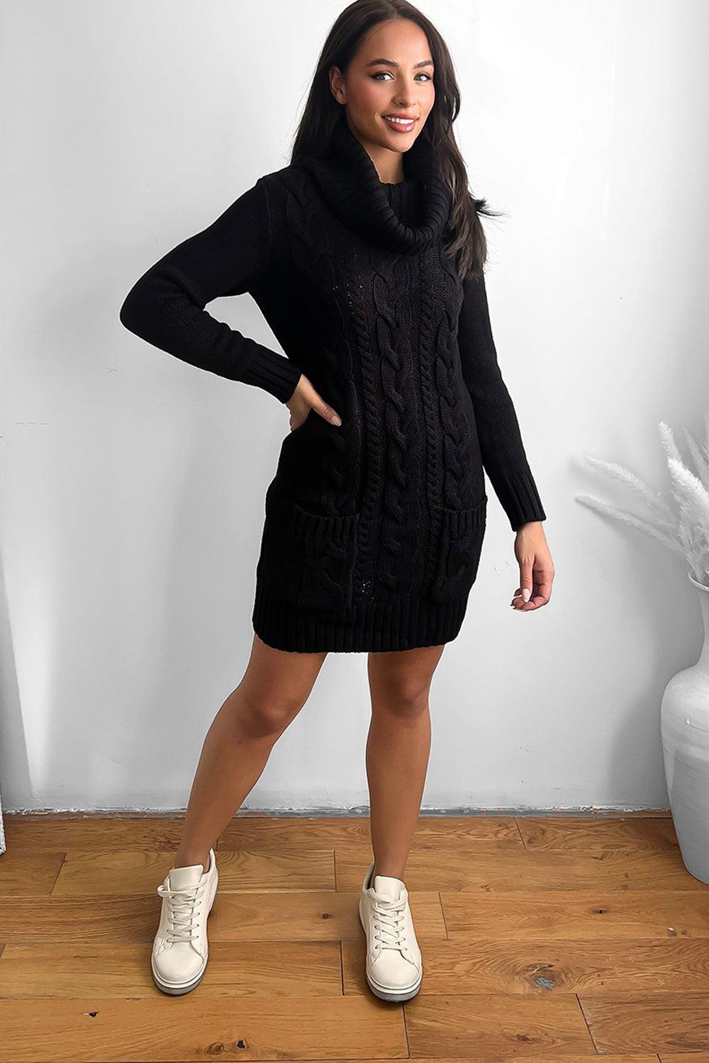 Cowl Neck Pocketed Knitted Dress-SinglePrice