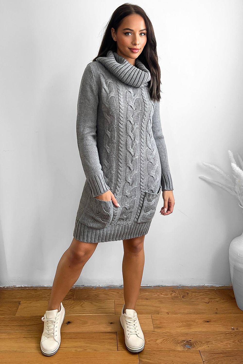 Cowl Neck Pocketed Knitted Dress-SinglePrice