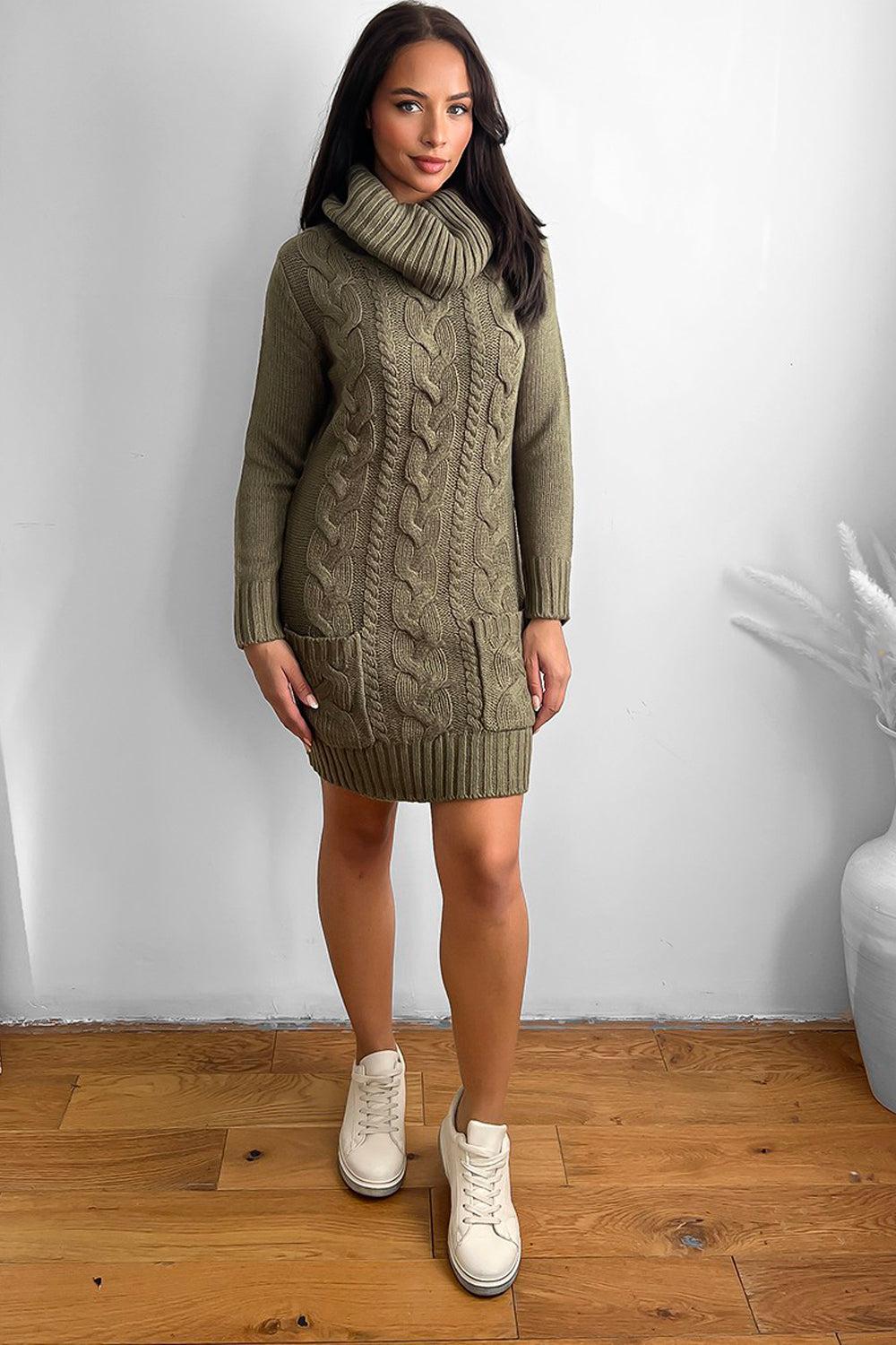 Cowl Neck Pocketed Knitted Dress-SinglePrice