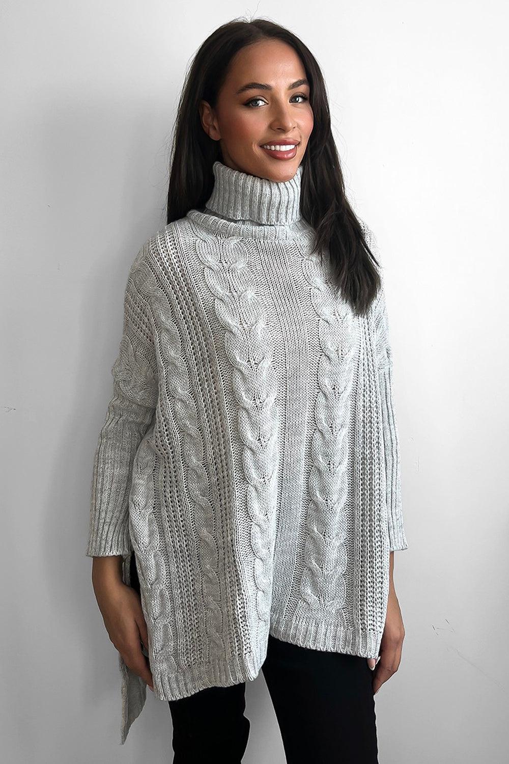 High Rolled Neck Braided Details Hi Low Pullover-SinglePrice