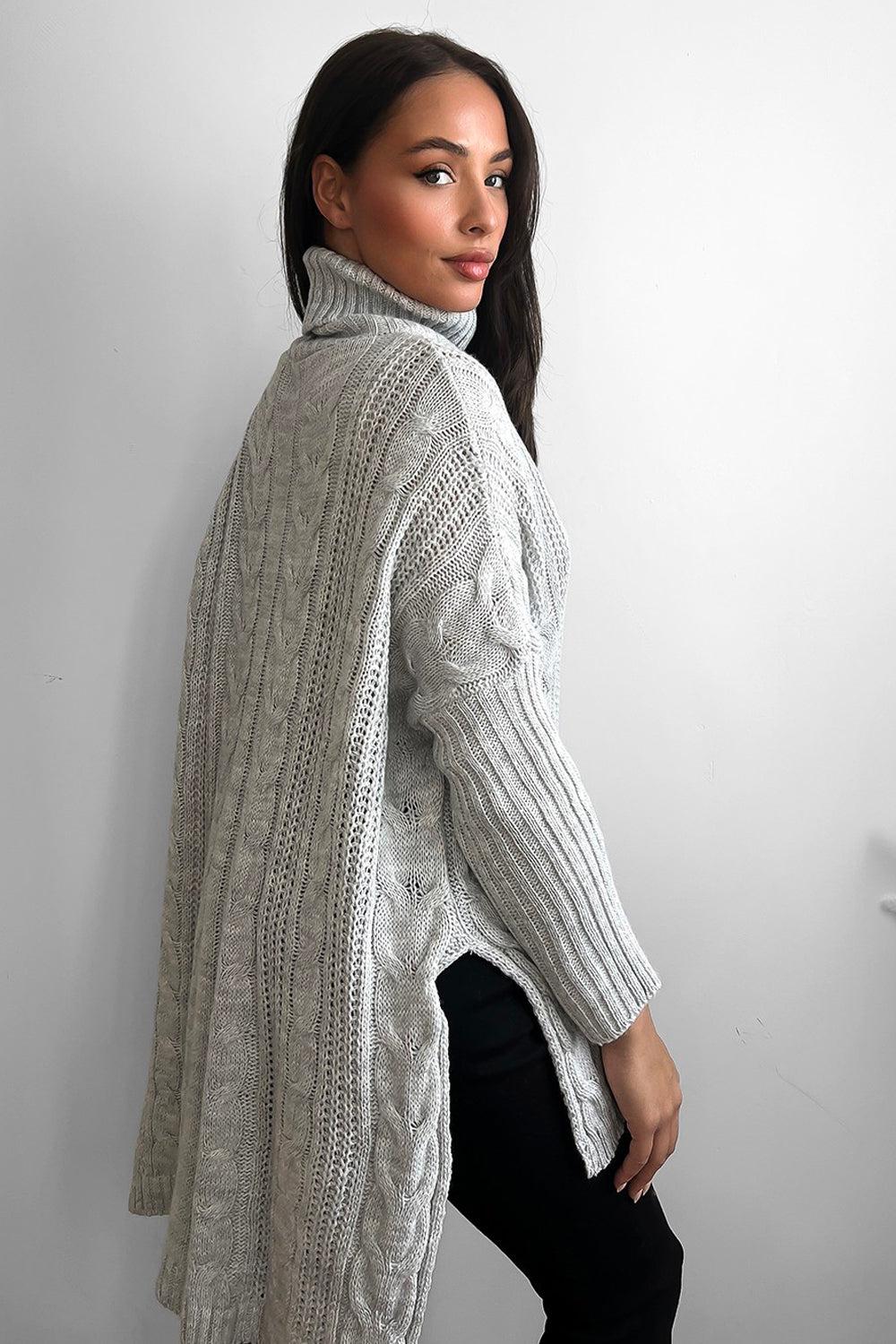 High Rolled Neck Braided Details Hi Low Pullover-SinglePrice