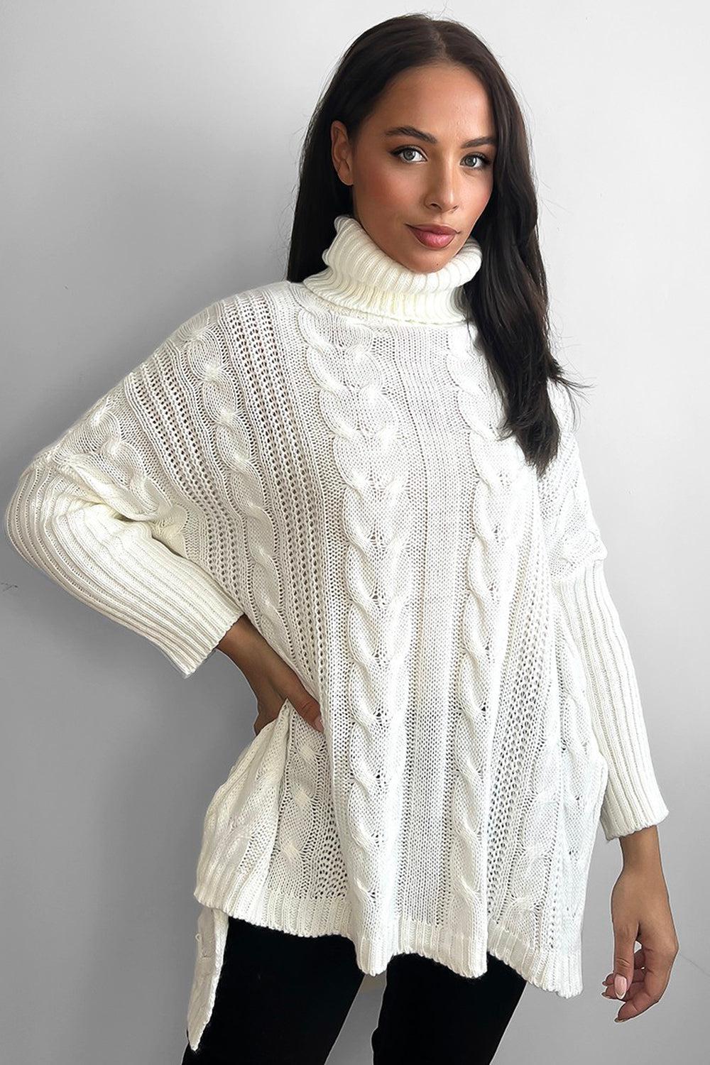 High Rolled Neck Braided Details Hi Low Pullover-SinglePrice