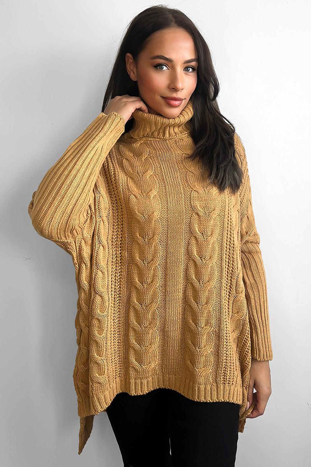 High Rolled Neck Braided Details Hi Low Pullover-SinglePrice
