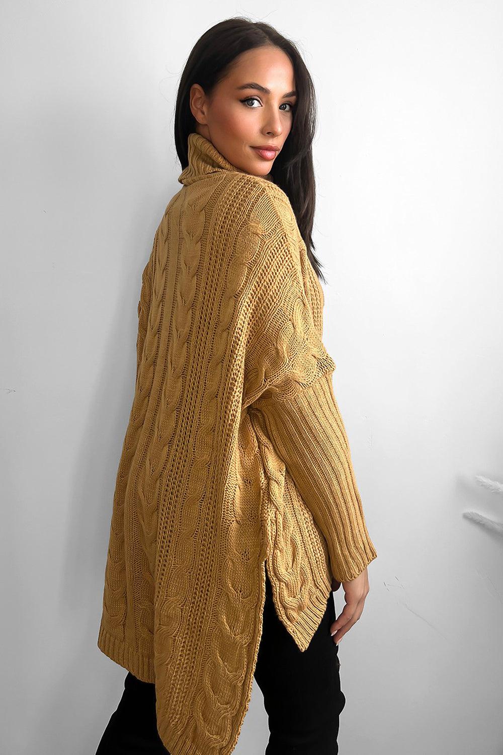High Rolled Neck Braided Details Hi Low Pullover-SinglePrice