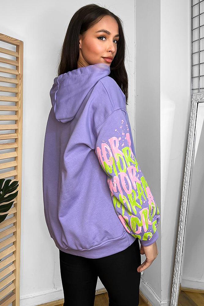 Cotton Blend Multi-slogan Sleeves Colourful Hoodie-SinglePrice